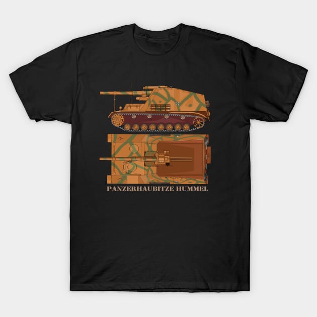 Hummel WW2 German Self-propelled Artillery Diagram T-Shirt by Battlefields